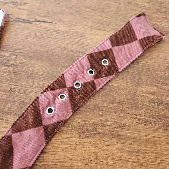 Vintage 90s Y2K Pink Brown Corduroy Check Checkerboard Fabric Waist Belt S/M - Picture 6 of 6